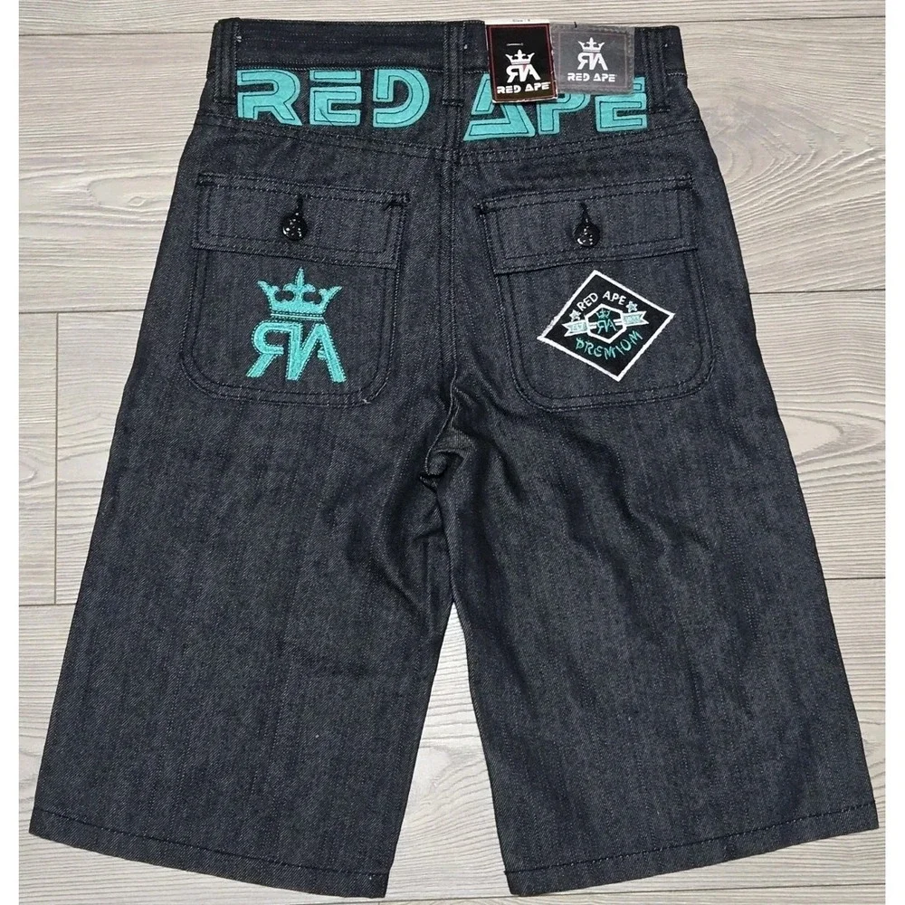 NEW Red Ape Shorts BOYS Size 8 Black Y2K Embroidered Skater Street Wear Denim